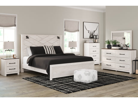 Gerridan White/Gray King Panel Bedroom Set with Dresser, Mirror, Chest and 2 Nightstands - Ornate Home