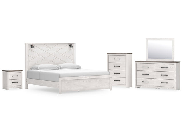 Gerridan White/Gray King Panel Bedroom Set with Dresser, Mirror, Chest, and Nightstand - Ornate Home