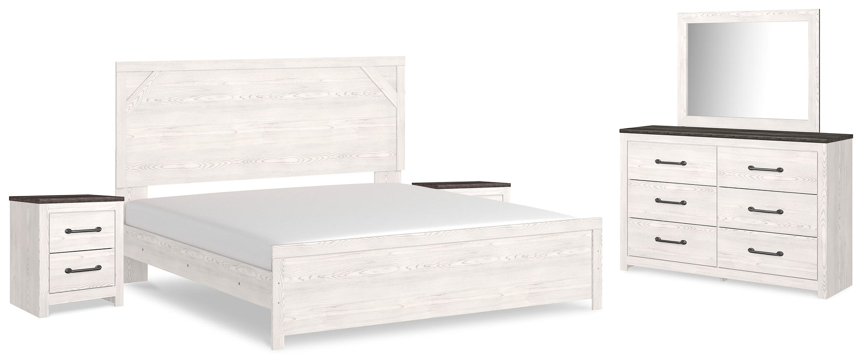 Gerridan White/Gray King Panel Bedroom Set with Dresser, Mirror and 2 Nightstands (Online Special Price) - Ornate Home