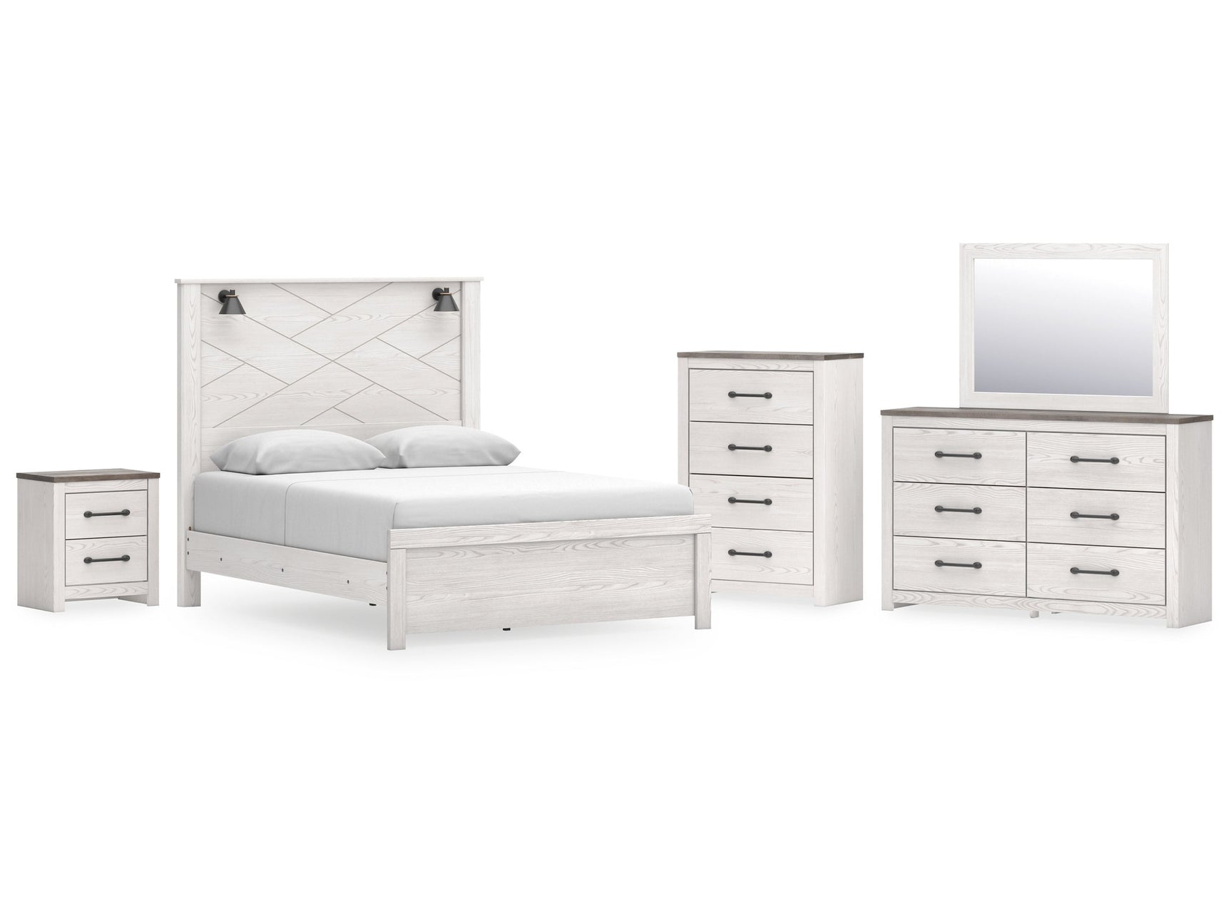 Gerridan White/Gray Queen Panel Bedroom Set with Dresser, Mirror, Chest and Nightstand - Ornate Home