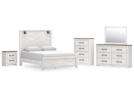 Gerridan White/Gray Queen Panel Bedroom Set with Dresser, Mirror, Chest and Nightstand - Ornate Home