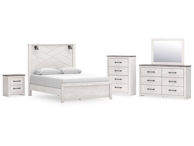 Gerridan White/Gray Queen Panel Bedroom Set with Dresser, Mirror, Chest and Nightstand - Ornate Home
