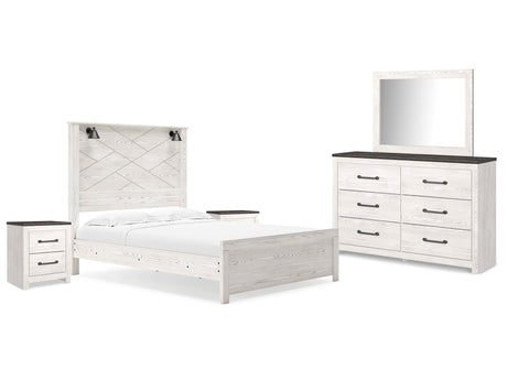 Gerridan White/Gray Queen Panel Bedroom Set with Dresser, Mirror, and 2 Nightstands - Ornate Home