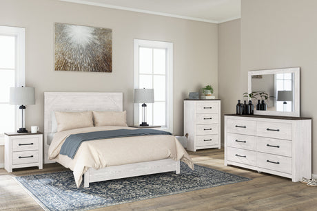 Gerridan White/Gray Queen Panel Bedroom Set with Dresser and Mirror, Chest and 2 Nightstands - Ornate Home