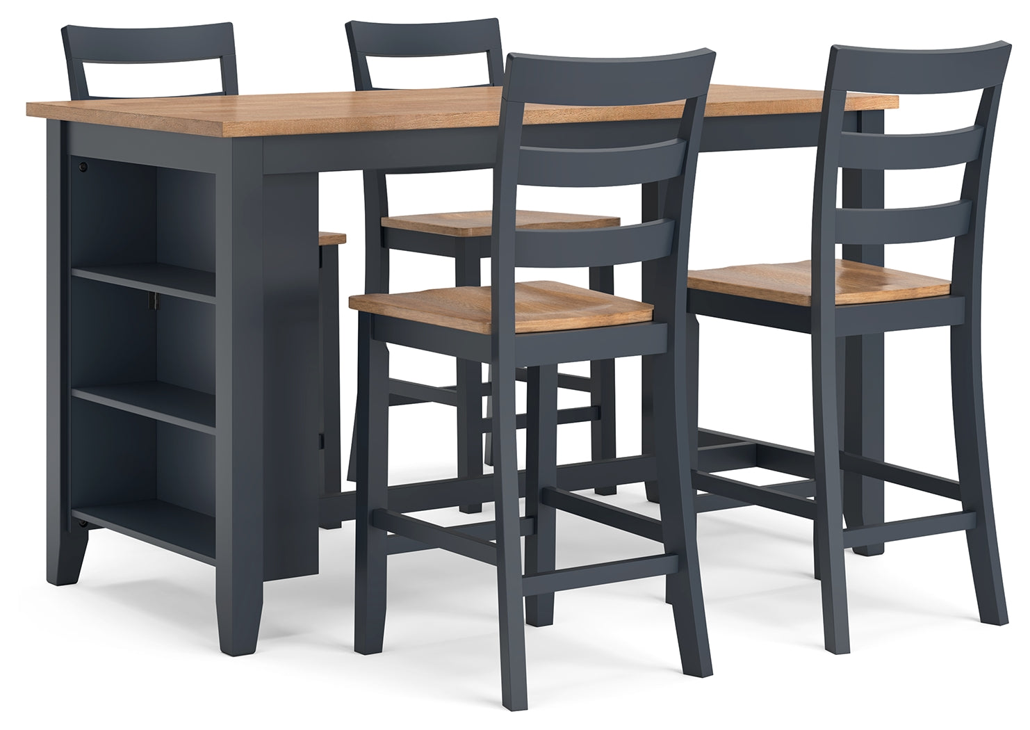 Gesthaven Natural/Blue Counter Height Dining Table and 4 Barstools (Online Special Price) - Ornate Home