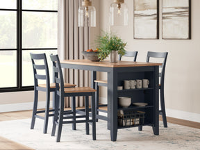 Gesthaven Natural/Blue Counter Height Dining Table and 4 Barstools - Ornate Home