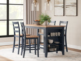 Gesthaven Natural/Blue Counter Height Dining Table and 4 Barstools - Ornate Home