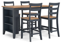 Gesthaven Natural/Blue Counter Height Dining Table and 4 Barstools - Ornate Home