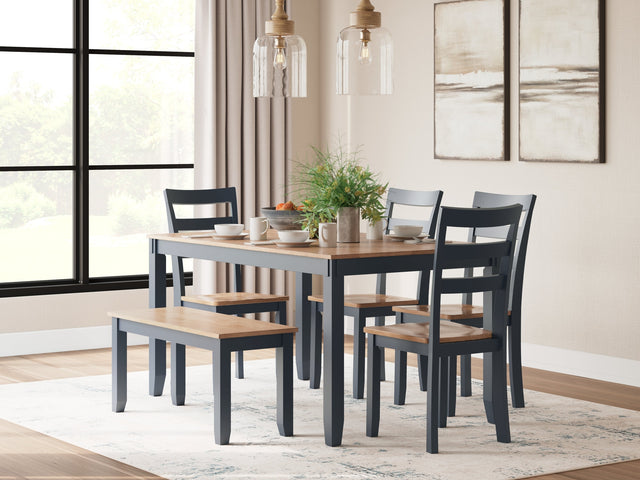 Gesthaven Natural/Blue Dining Table with 4 Chairs and Bench (Set of 6) (Online Special Price) - Ornate Home