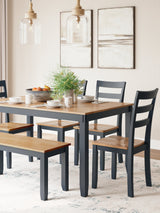 Gesthaven Natural/Blue Dining Table with 4 Chairs and Bench (Set of 6) (Online Special Price) - Ornate Home