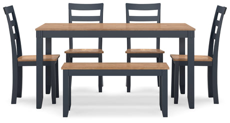 Gesthaven Natural/Blue Dining Table with 4 Chairs and Bench (Set of 6) (Online Special Price) - Ornate Home
