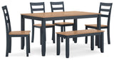 Gesthaven Natural/Blue Dining Table with 4 Chairs and Bench (Set of 6) (Online Special Price) - Ornate Home