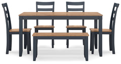 Gesthaven Natural/Blue Dining Table with 4 Chairs and Bench (Set of 6) - Ornate Home
