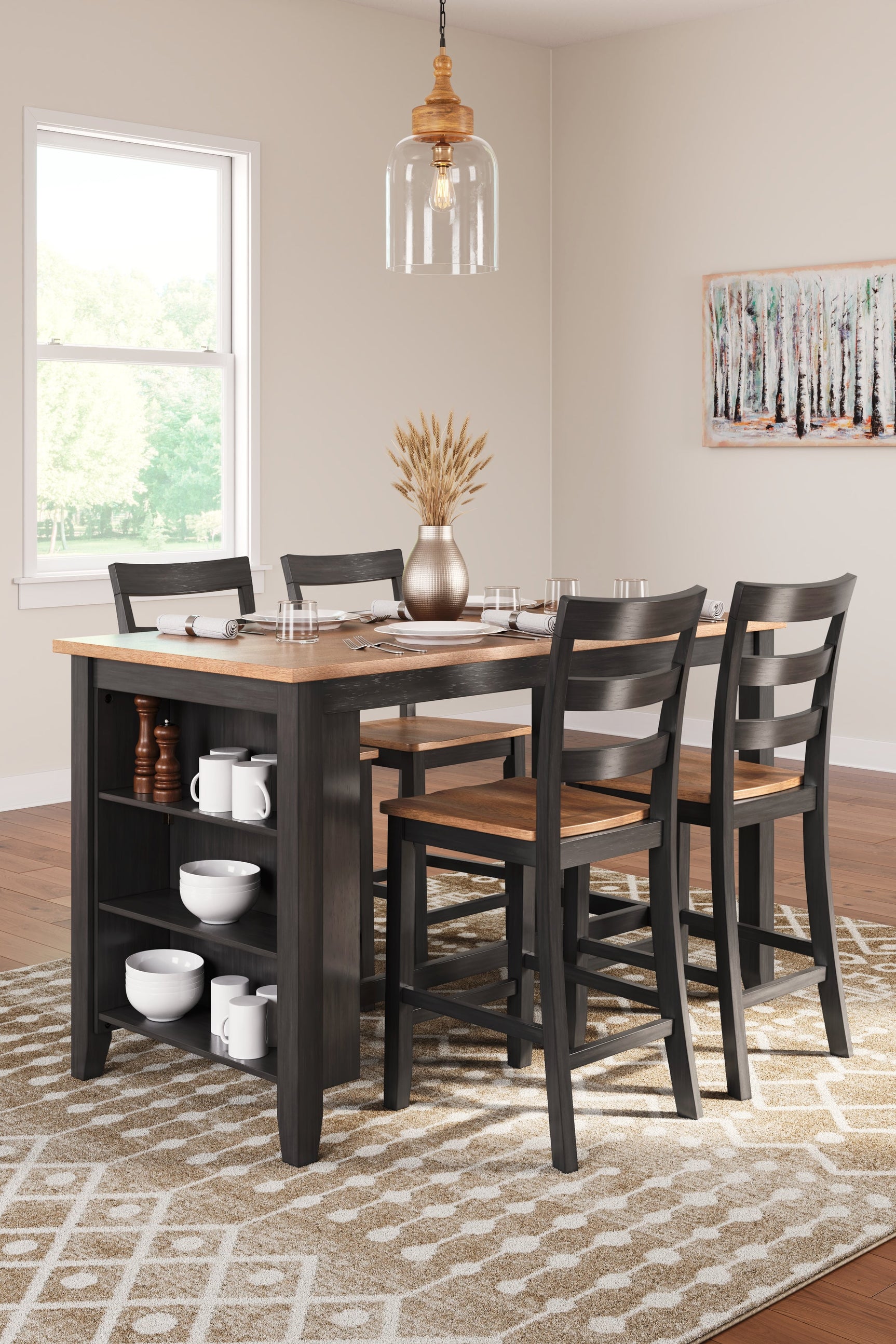 Gesthaven Natural/Brown Counter Height Dining Table and 4 Barstools - Ornate Home