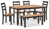 Gesthaven Natural/Brown Dining Table with 4 Chairs and Bench (Set of 6) - Ornate Home