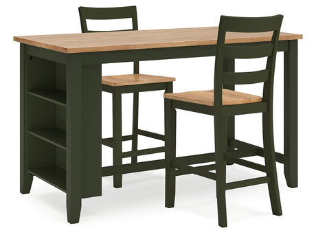 Gesthaven Natural/Green Counter Height Dining Table w/2 Barstools - Ornate Home