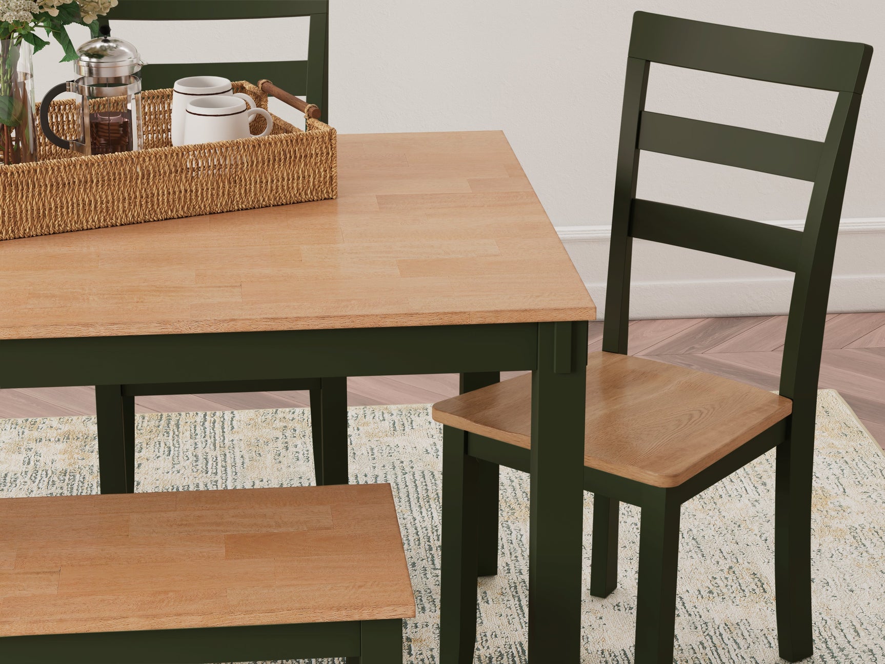 Gesthaven Natural/Green Dining Table with 4 Chairs and Bench (Set of 6) (Online Special Price) - Ornate Home