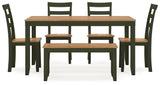 Gesthaven Natural/Green Dining Table with 4 Chairs and Bench (Set of 6) (Online Special Price) - Ornate Home