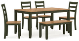 Gesthaven Natural/Green Dining Table with 4 Chairs and Bench (Set of 6) (Online Special Price) - Ornate Home
