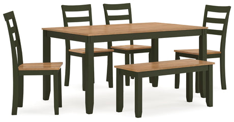 Gesthaven Natural/Green Dining Table with 4 Chairs and Bench (Set of 6) - Ornate Home