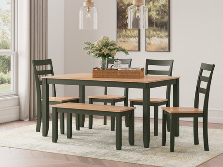 Gesthaven Natural/Green Dining Table with 4 Chairs and Bench (Set of 6) - Ornate Home