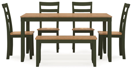 Gesthaven Natural/Green Dining Table with 4 Chairs and Bench (Set of 6) - Ornate Home