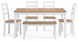 Gesthaven Natural/White Dining Table with 4 Chairs and Bench (Set of 6) (Online Special Price) - Ornate Home
