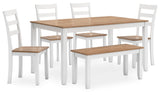 Gesthaven Natural/White Dining Table with 4 Chairs and Bench (Set of 6) - Ornate Home