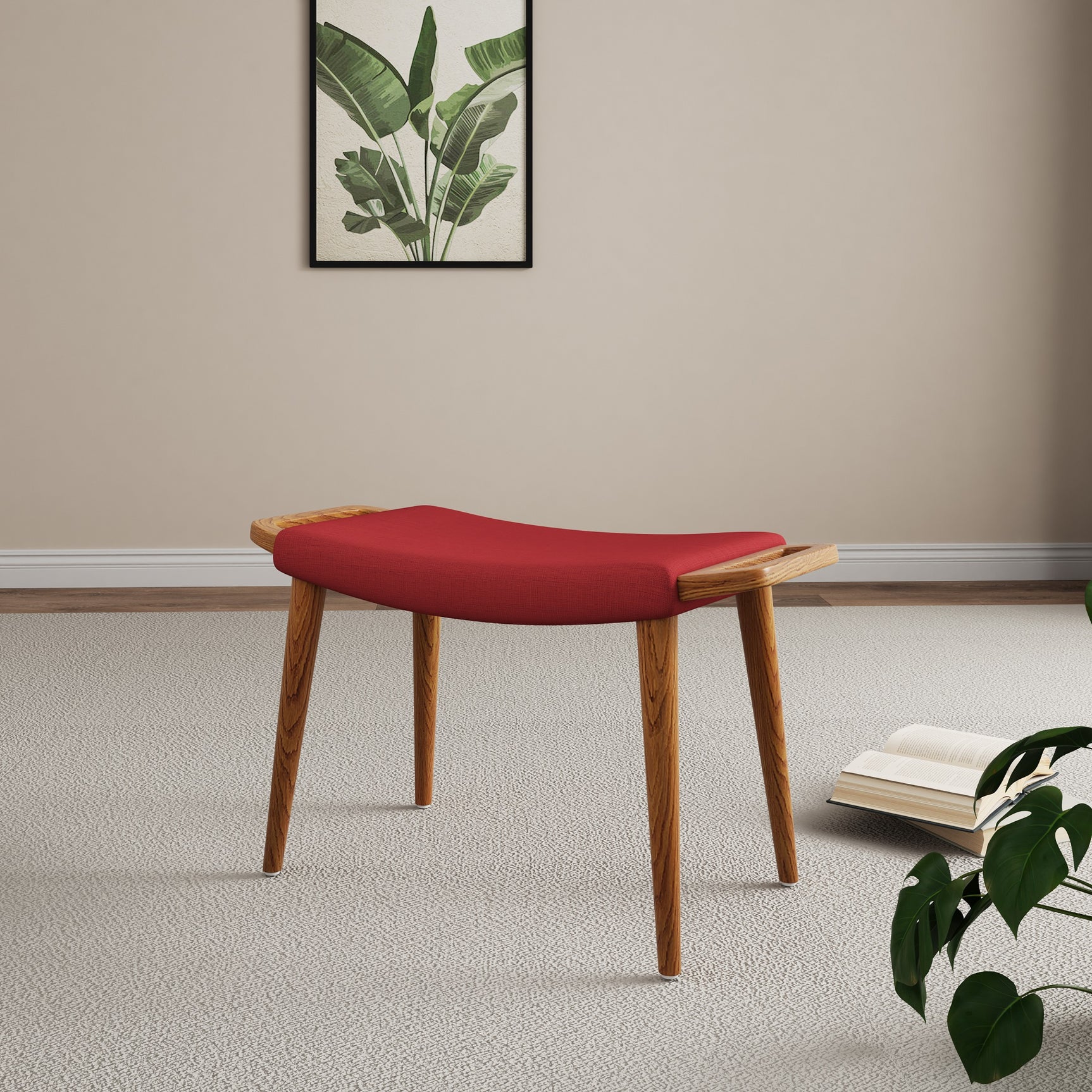 Geta Ottoman in Red and Antique Walnut - Ornate Home