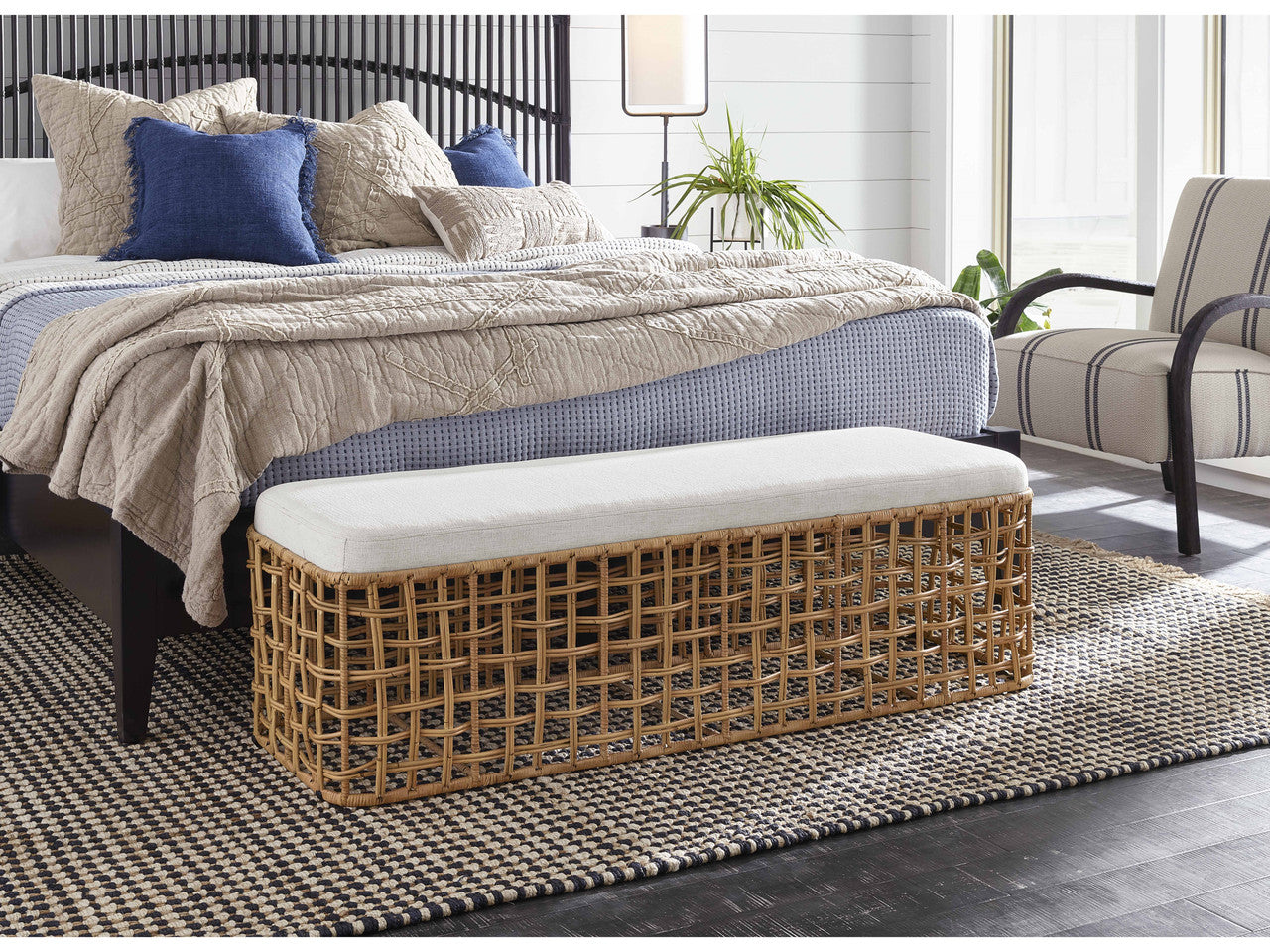 Getaway Nomad Snow/Natural Rattan Rattan Bench - Ornate Home
