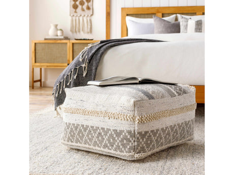 Geyser Woven White Gray Cotton Pouf - Ornate Home