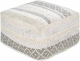 Geyser Woven White Gray Cotton Pouf - Ornate Home