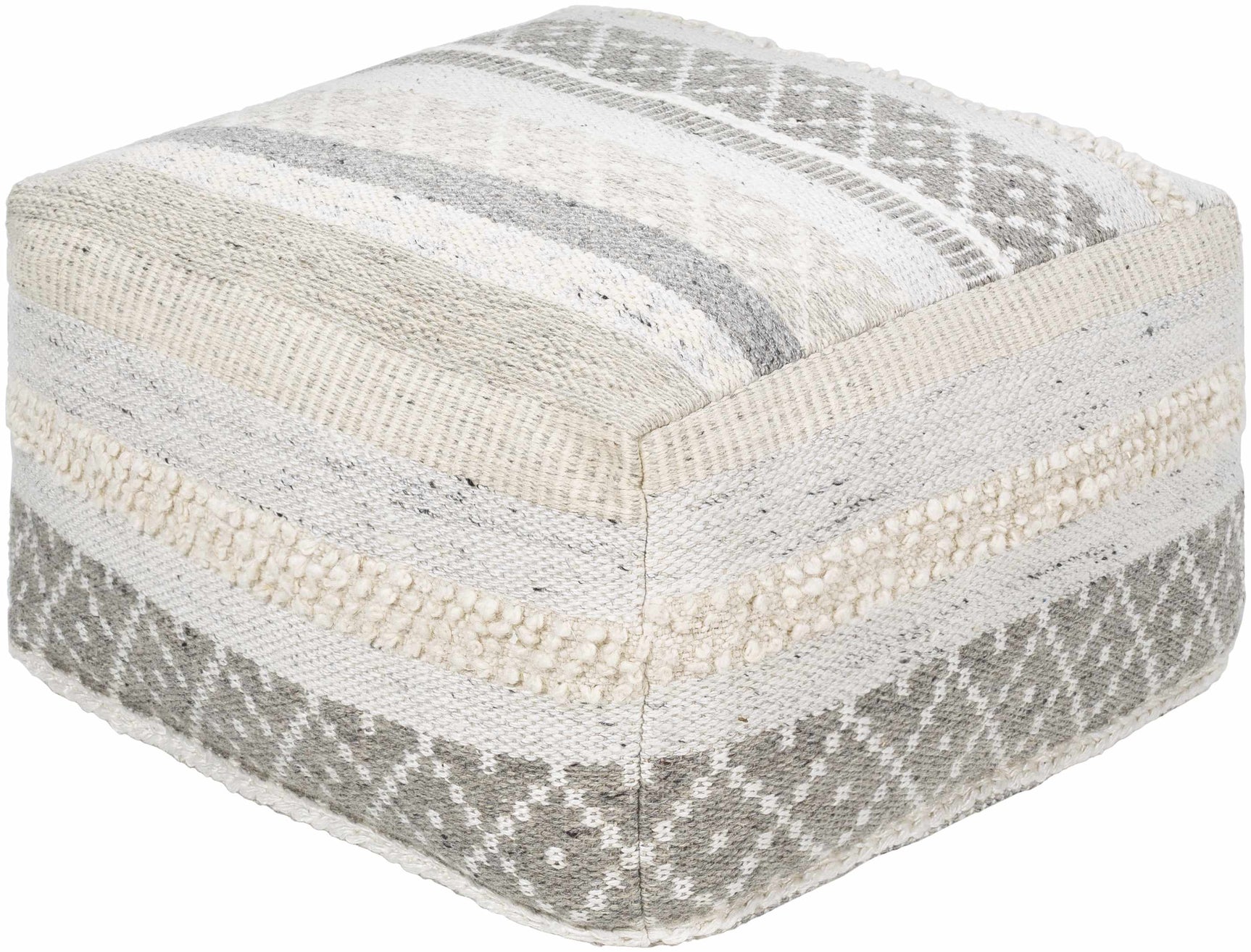 Geyser Woven White Gray Cotton Pouf - Ornate Home
