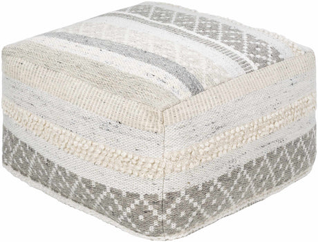 Geyser Woven White Gray Cotton Pouf - Ornate Home