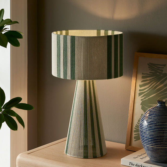Gia Basil Green Handwoven Cotton Thread Striped or Plain Table Lamp - Ornate Home
