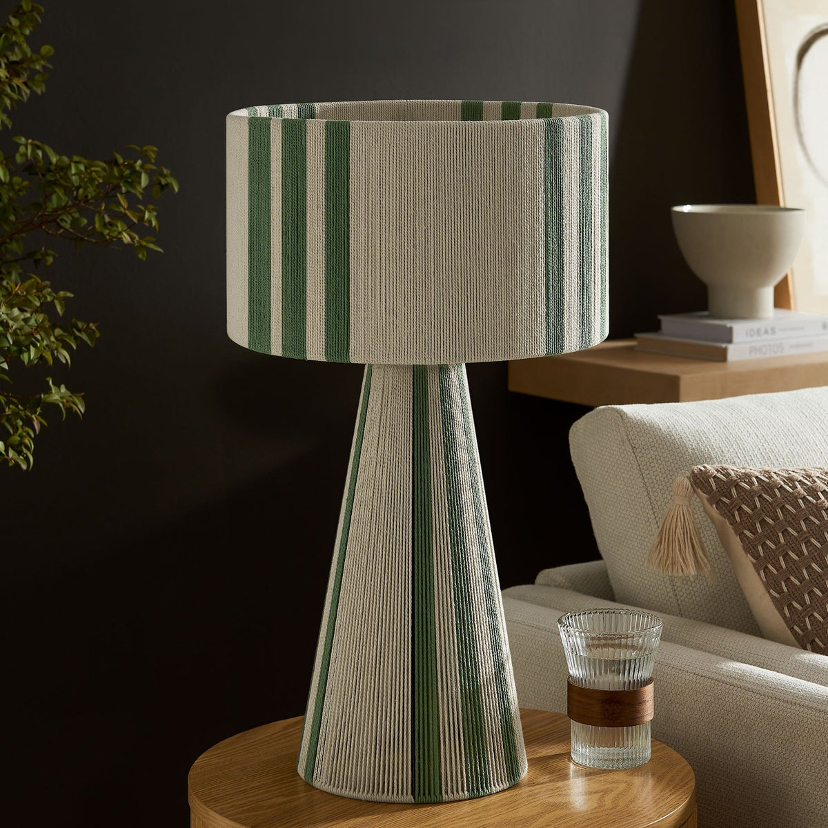 Gia Basil Green Handwoven Cotton Thread Striped or Plain Table Lamp - Ornate Home
