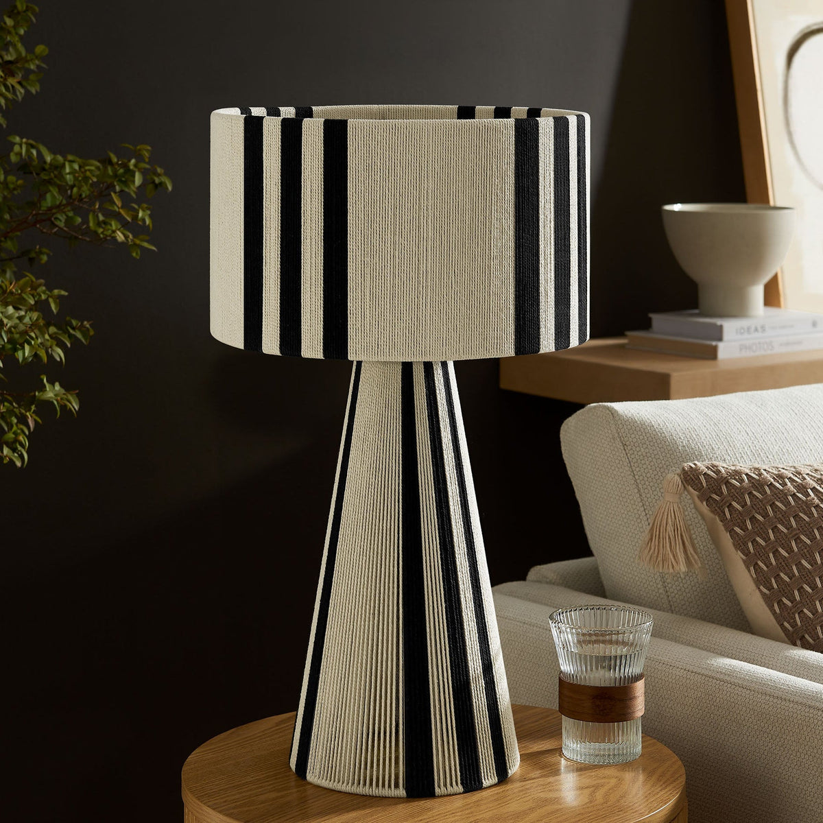 Gia Black Handwoven Cotton Thread Striped or Plain Table Lamp - Ornate Home