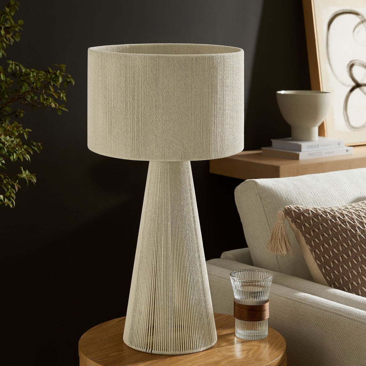 Gia Natural Handwoven Cotton Thread Striped or Plain Table Lamp - Ornate Home
