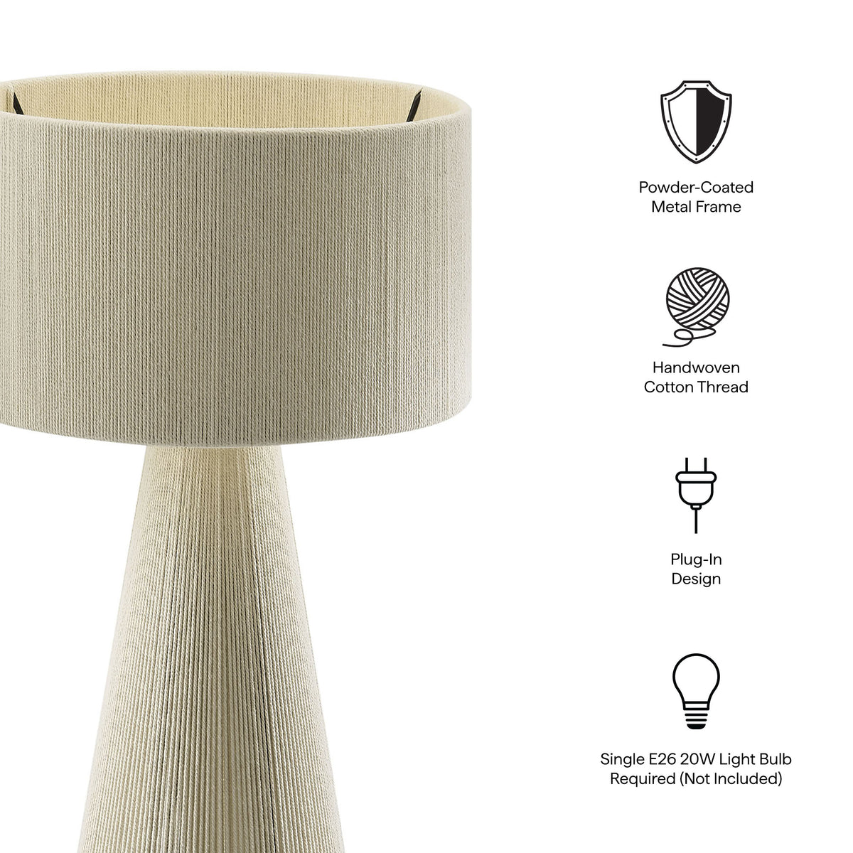 Gia Natural Handwoven Cotton Thread Striped or Plain Table Lamp - Ornate Home