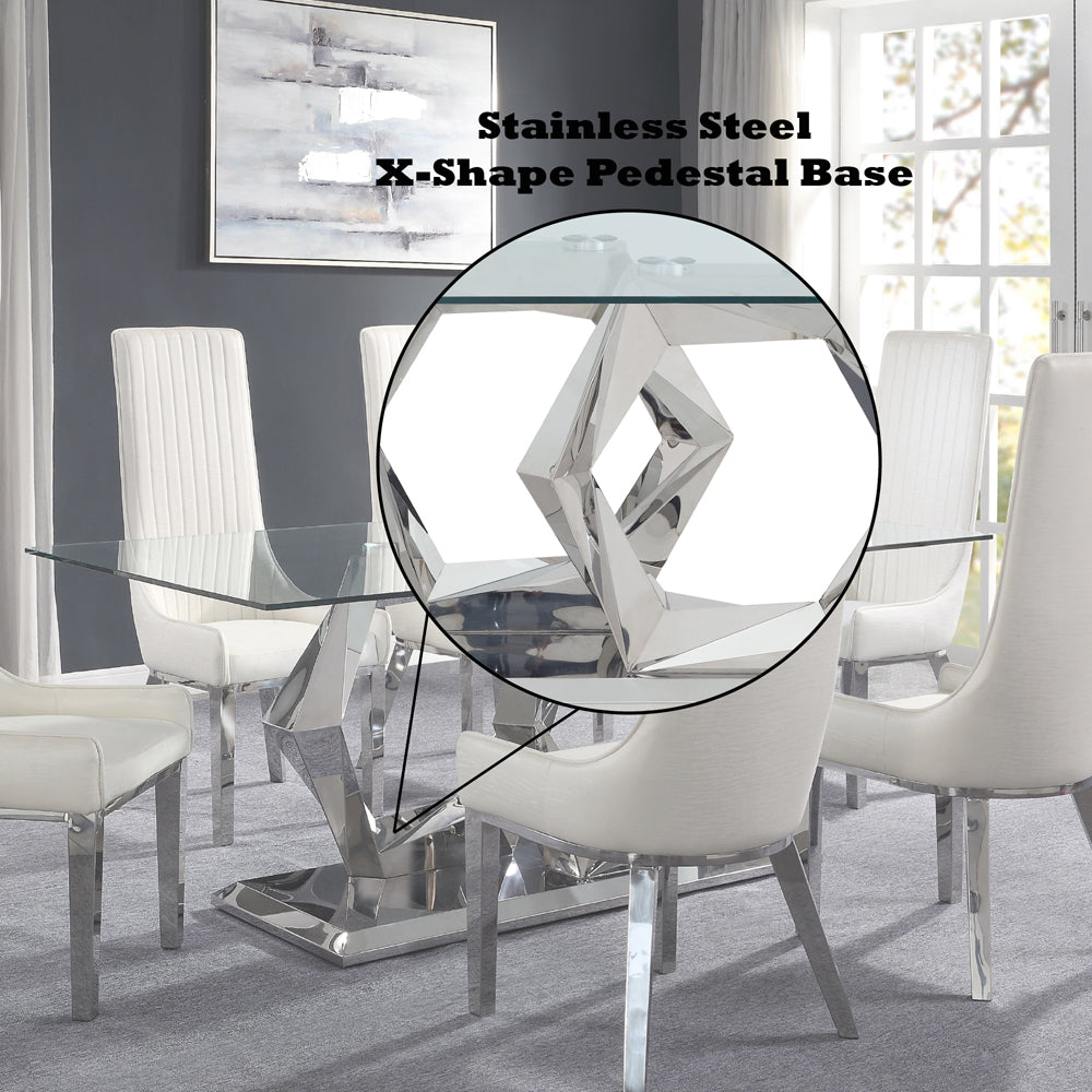 Gianna Clear Glass & Stainless Steel Dining Table - Ornate Home