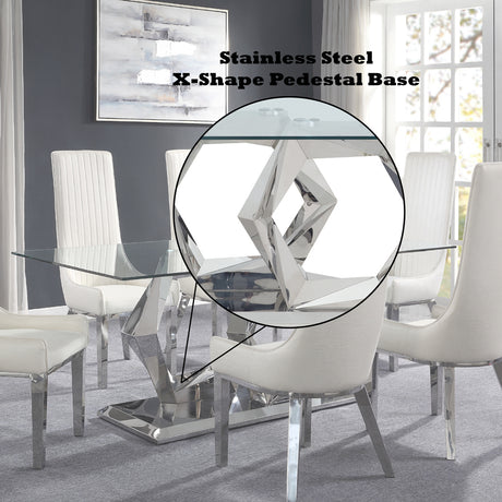 Gianna Clear Glass & Stainless Steel Dining Table - Ornate Home
