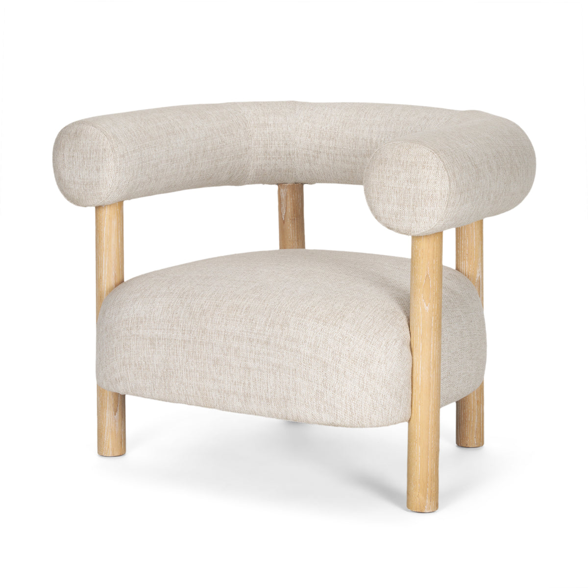 Gianna Light Brown/Oatmeal Open Back Wood Fabric Accent Chair - Ornate Home