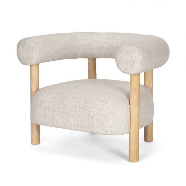 Gianna Light Brown/Oatmeal Open Back Wood Fabric Accent Chair - Ornate Home
