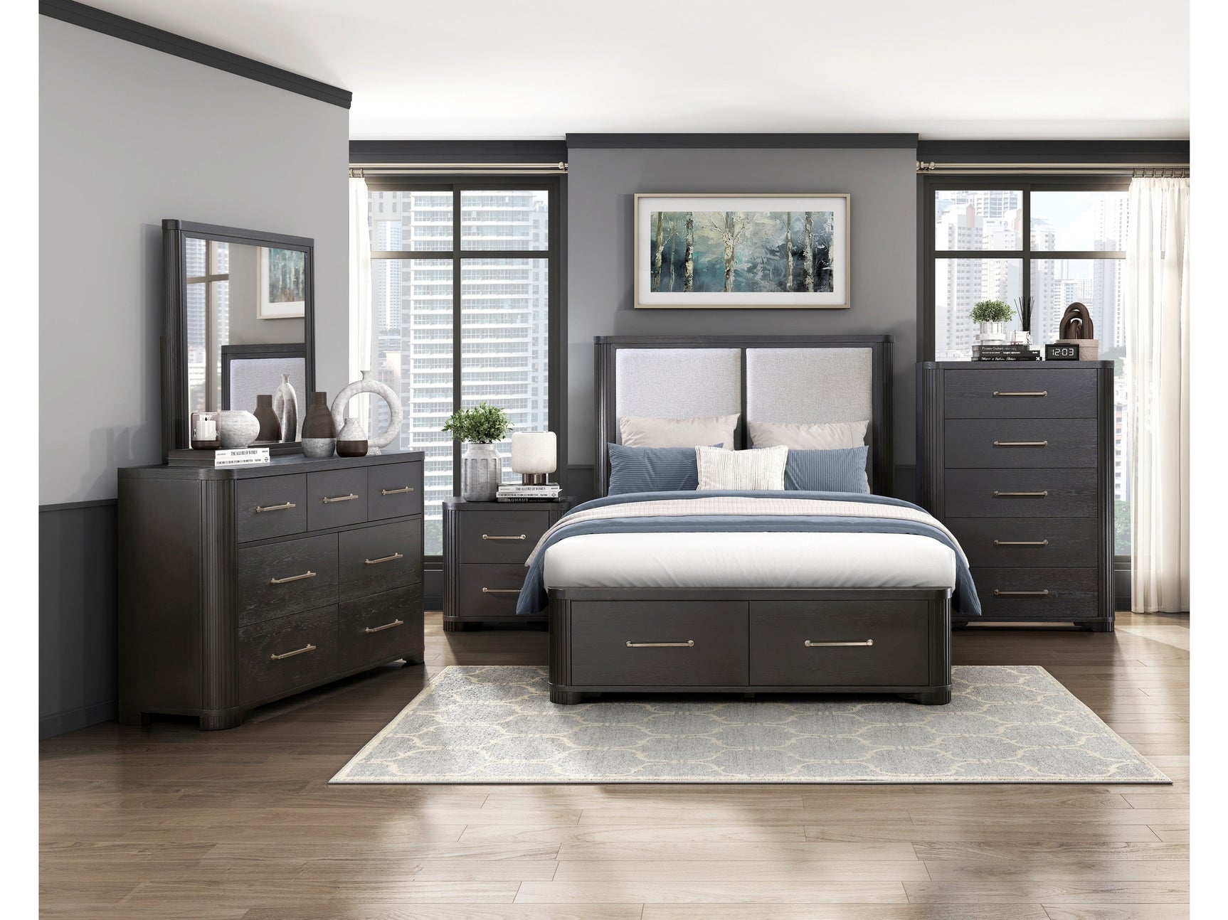 Gilbert Charcoal/Light Gray 5-Piece Queen Bedroom Set - Ornate Home