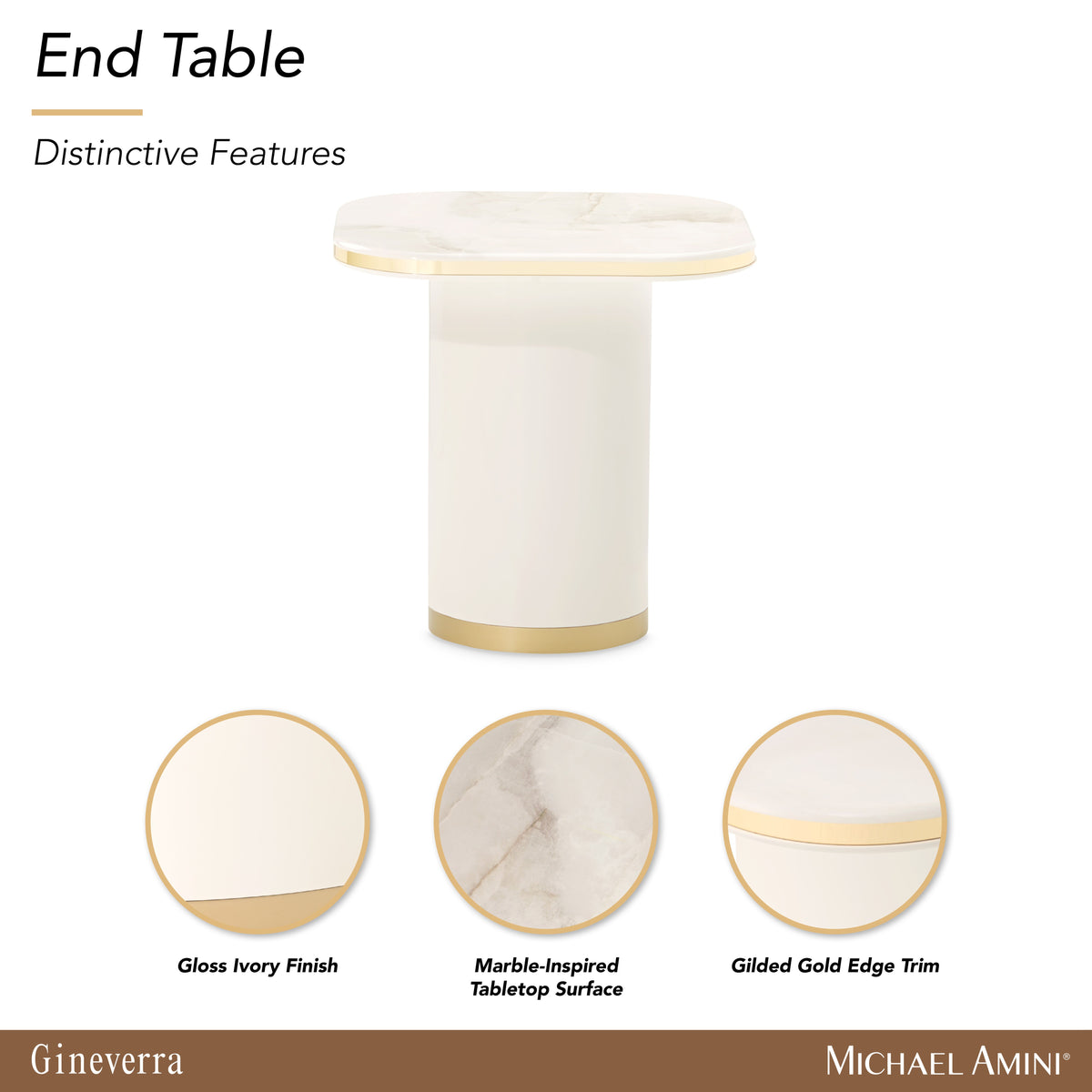 Gineverra Ivory Gold End Table - Ornate Home