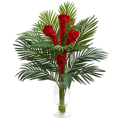 Ginger Torch Artificial Arrangement in Glass Vase - Ornate Home