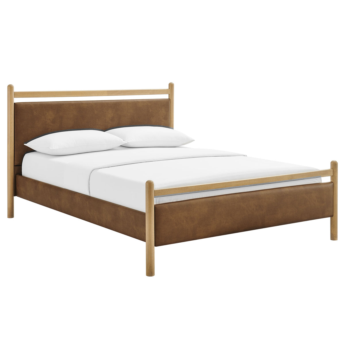 Ginny Light Oak/Canyon King Size Vegan Leather Platform Bed Frame - Ornate Home