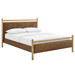 Ginny Light Oak/Canyon King Size Vegan Leather Platform Bed Frame - Ornate Home