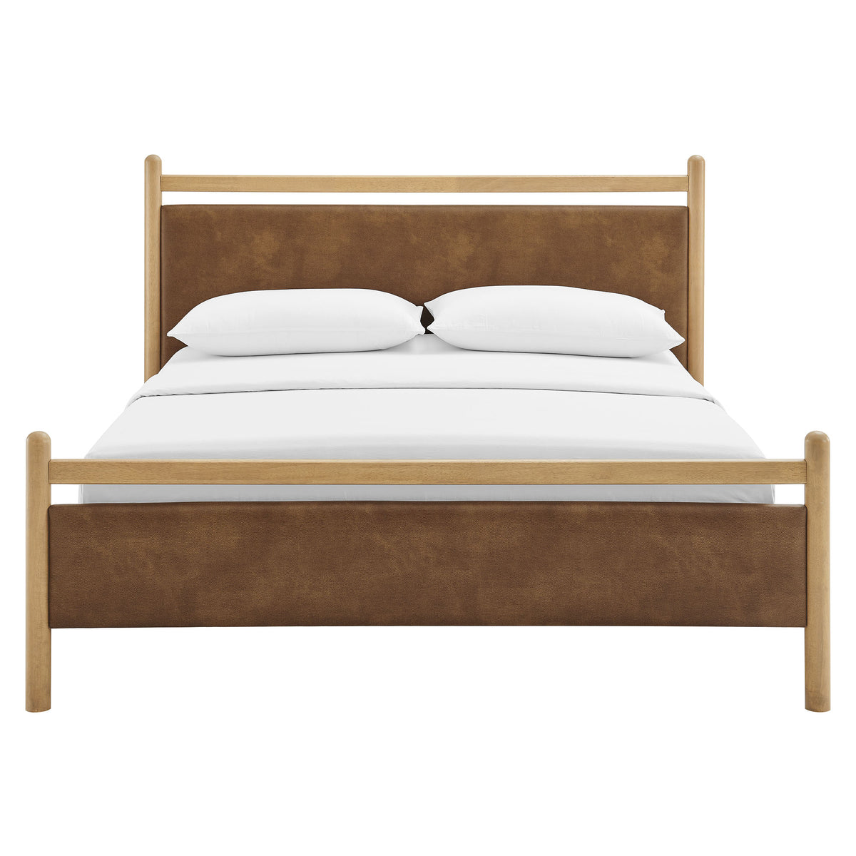 Ginny Light Oak/Canyon King Size Vegan Leather Platform Bed Frame - Ornate Home