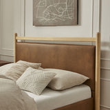 Ginny Light Oak/Canyon King Size Vegan Leather Platform Bed Frame - Ornate Home